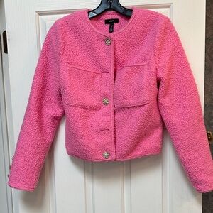 Aqua Pink Textured Jacket with Crystal Buttons